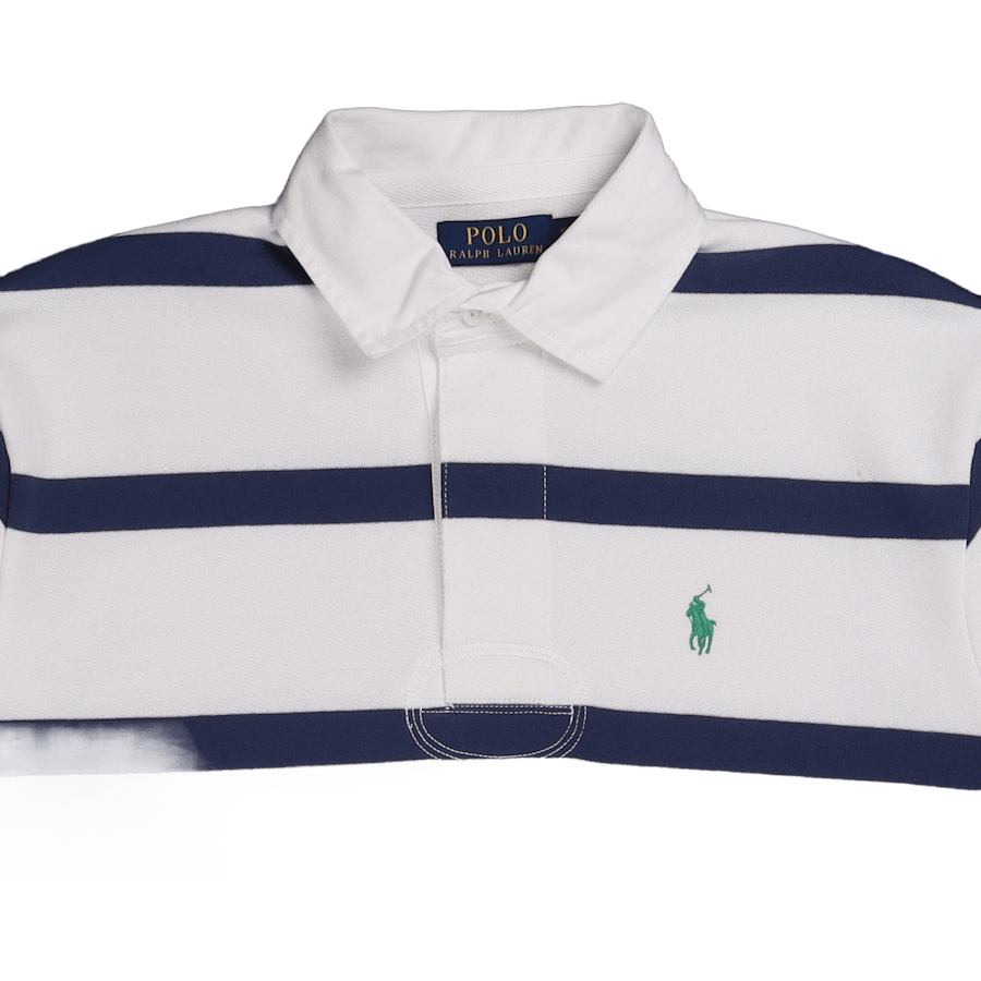 RL Fleecové pruhované rugby White/Light Navy
