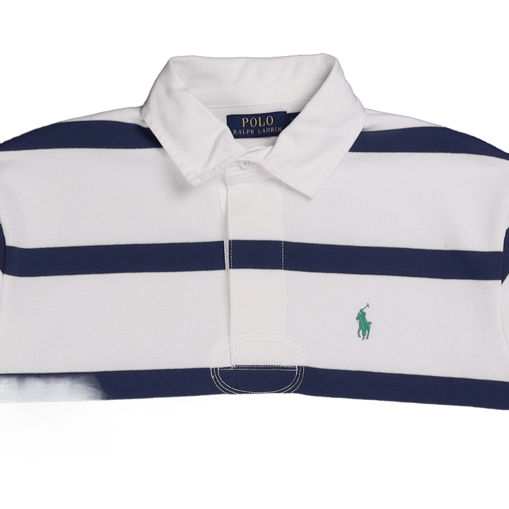 RL Fleecové pruhované rugby White/Light Navy