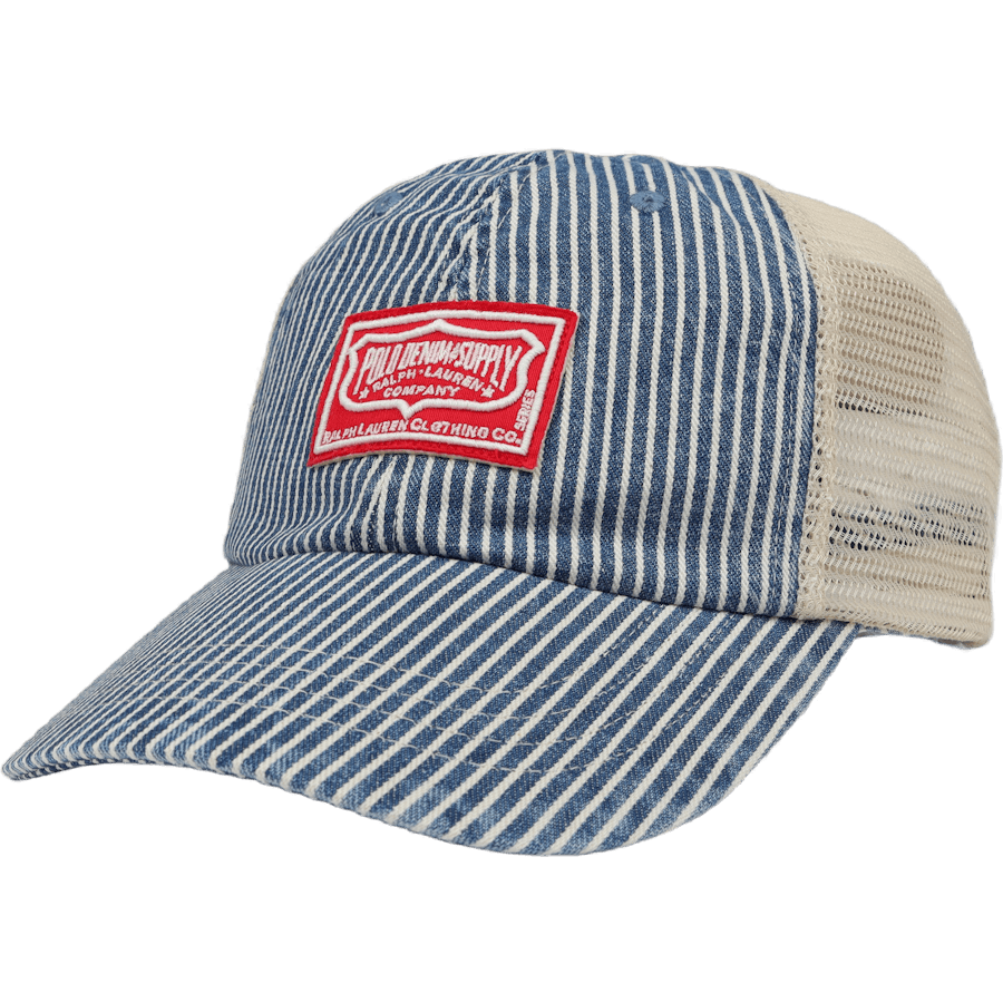 Logo-Patch Striped Denim Trucker Cap Watermill