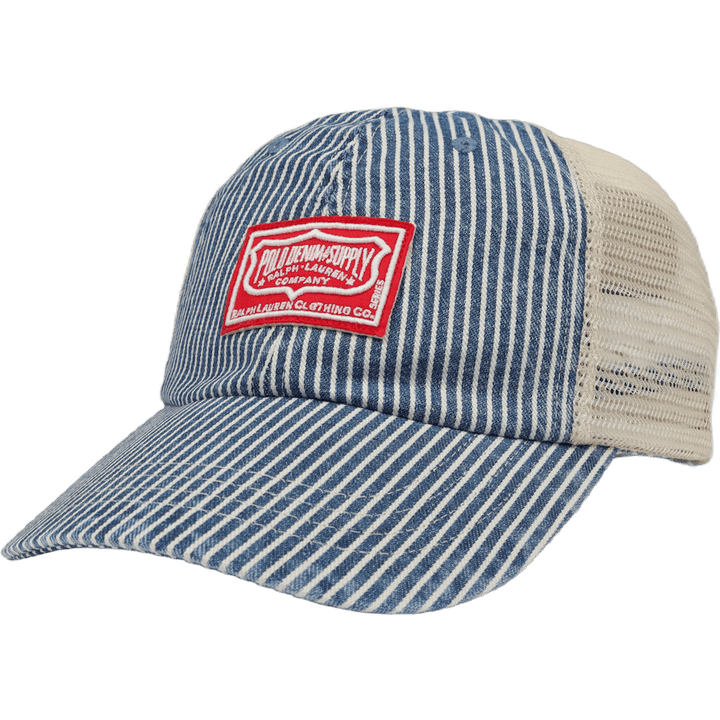 Logo-Patch Striped Denim Trucker Cap Watermill