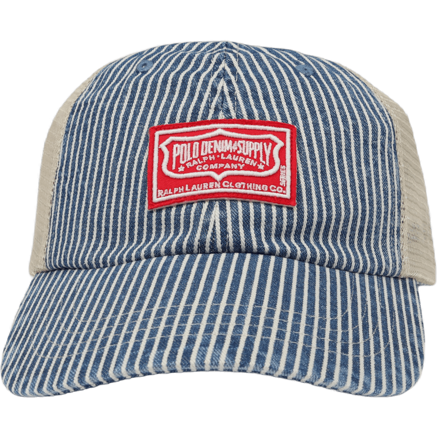 Logo-Patch Striped Denim Trucker Cap Watermill