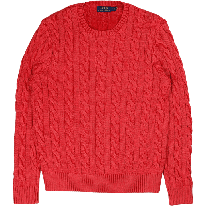 Garment-Dyed Cable-Knit Cotton Sweater Red Gmd