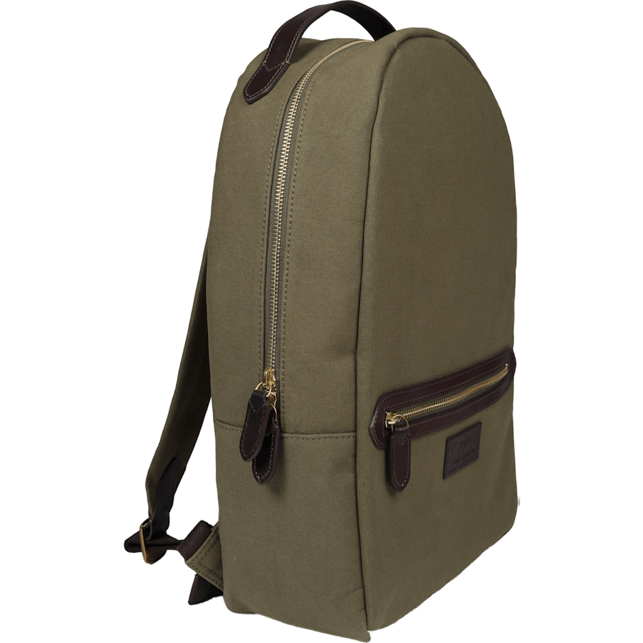 Leather-Trim Canvas Backpack Defender Green