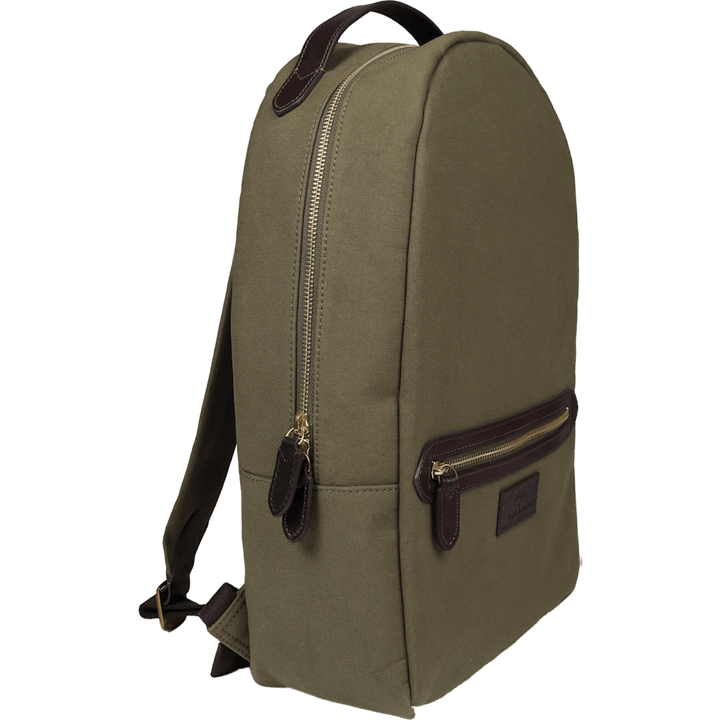Leather-Trim Canvas Backpack Defender Green