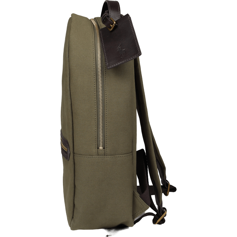 Leather-Trim Canvas Backpack Defender Green