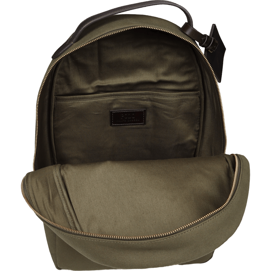 Leather-Trim Canvas Backpack Defender Green