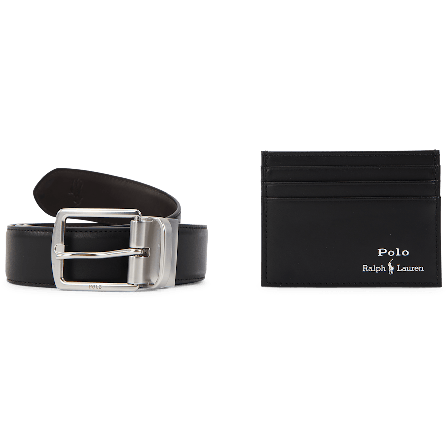 Leather Belt & Card Case Gift Set Black