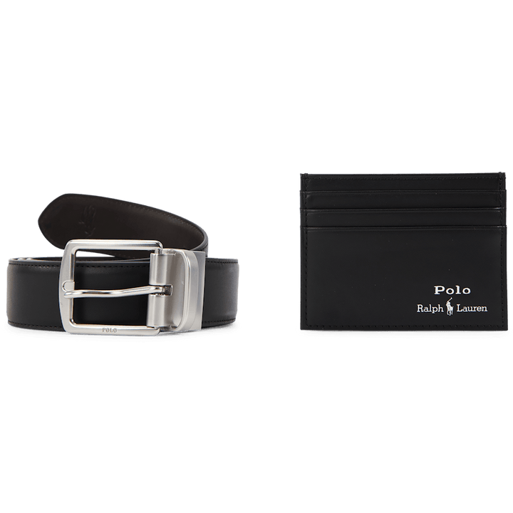 Leather Belt & Card Case Gift Set Black
