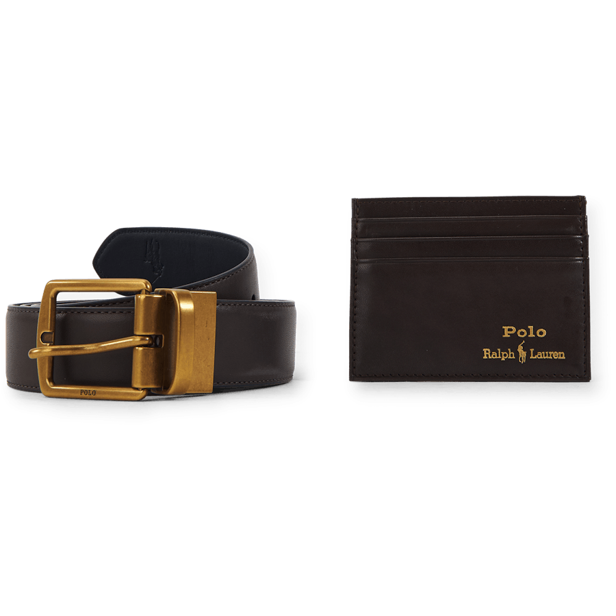 Leather Belt & Card Case Gift Set Brown