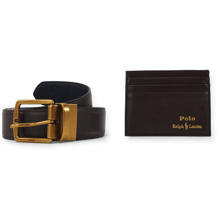 Leather Belt & Card Case Gift Set Brown