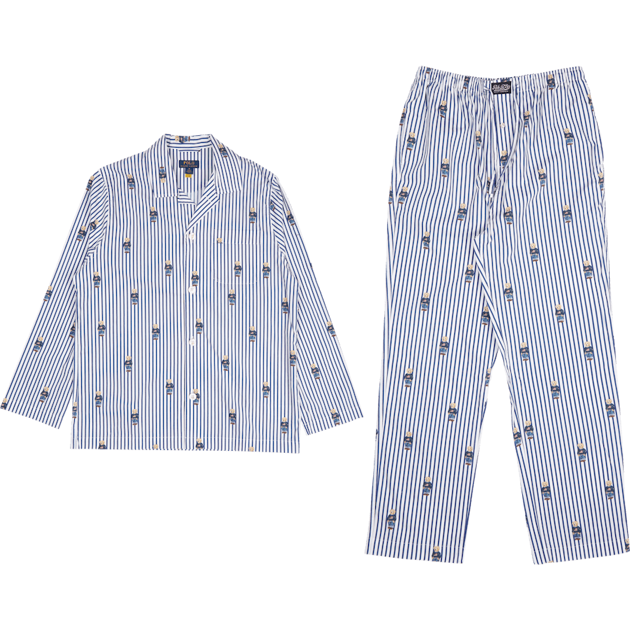 Polo Bear Striped Cotton Pajama Set Blue/White Stripe