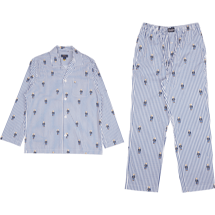 Polo Bear Striped Cotton Pajama Set Blue/White Stripe