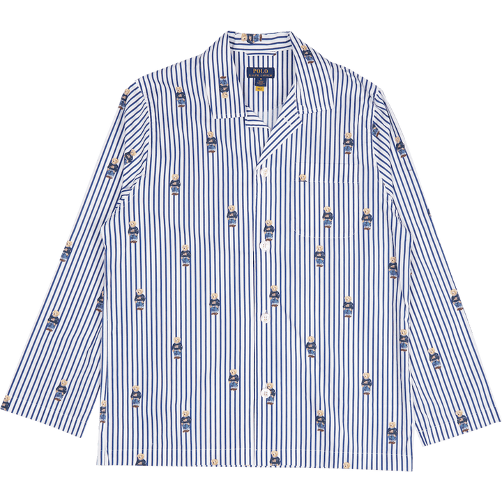 Polo Bear Striped Cotton Pajama Set Blue/White Stripe