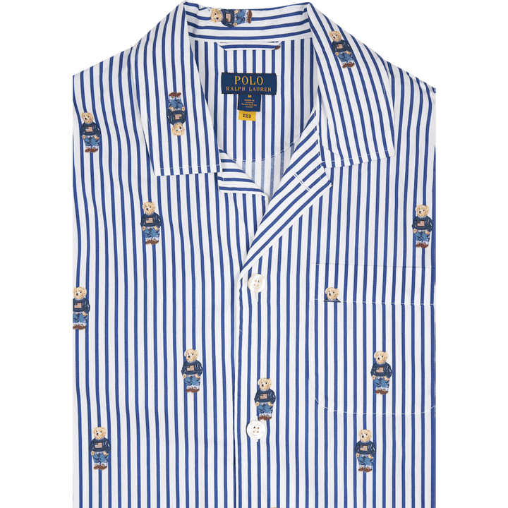 Polo Bear Striped Cotton Pajama Set Blue/White Stripe