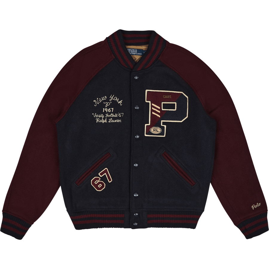 Wool-Blend Letterman Jacket Hunter Navy/Rich Ruby