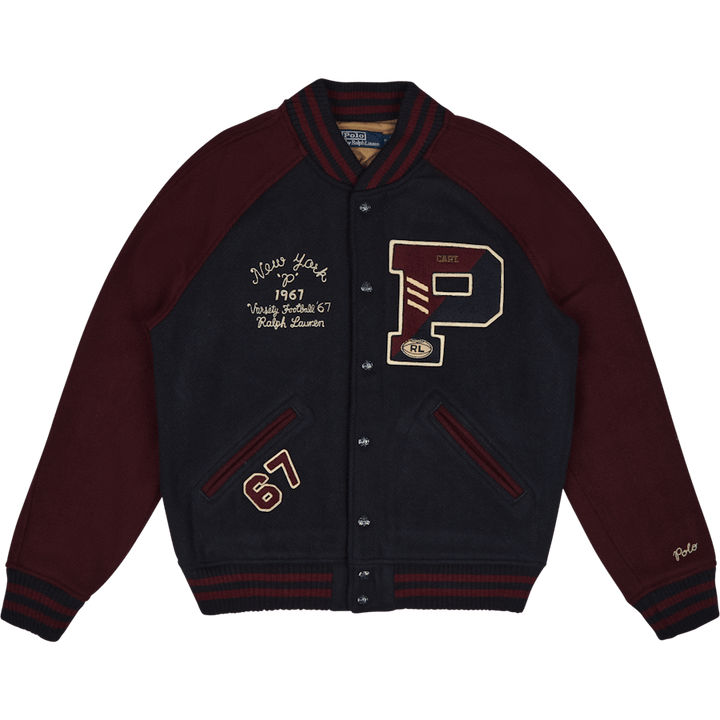 Wool-Blend Letterman Jacket Hunter Navy/Rich Ruby