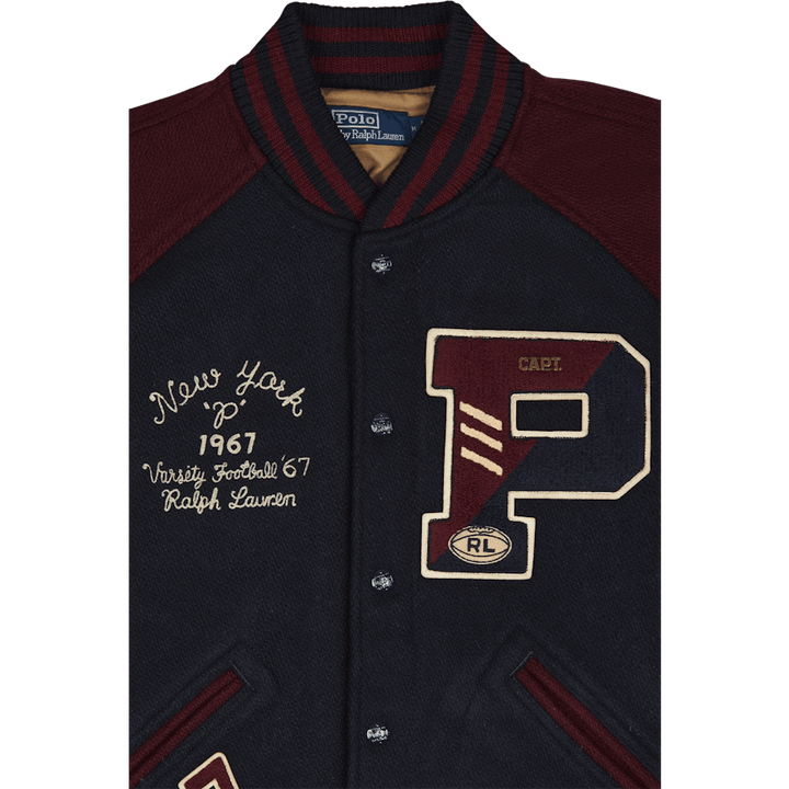 Wool-Blend Letterman Jacket Hunter Navy/Rich Ruby