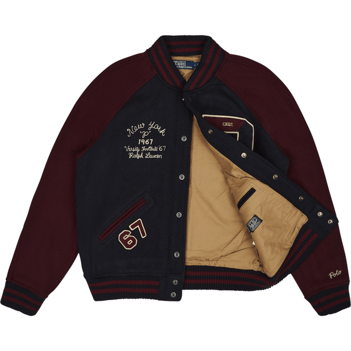 Wool-Blend Letterman Jacket Hunter Navy/Rich Ruby