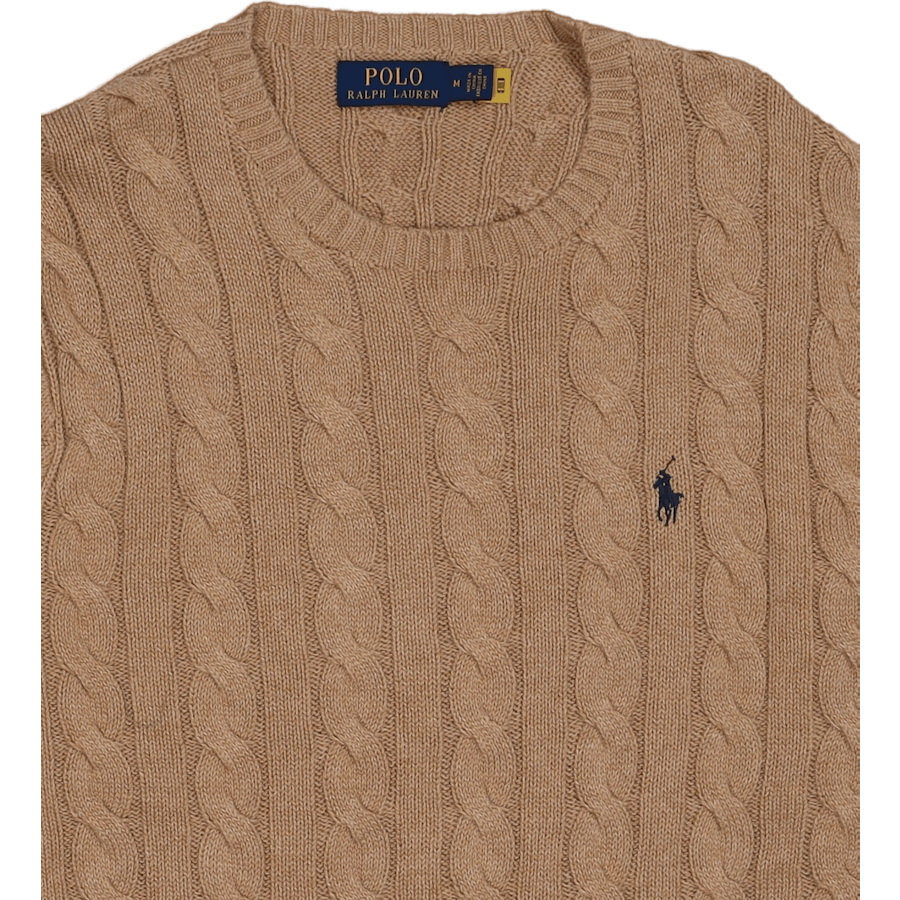 Kabelgebreide Katoenen Trui Camel Melange