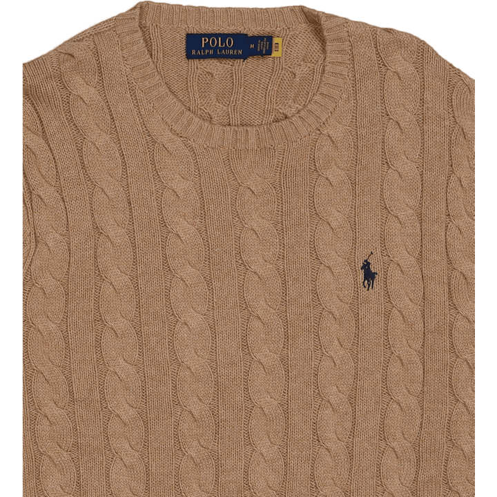 Kabelgebreide Katoenen Trui Camel Melange