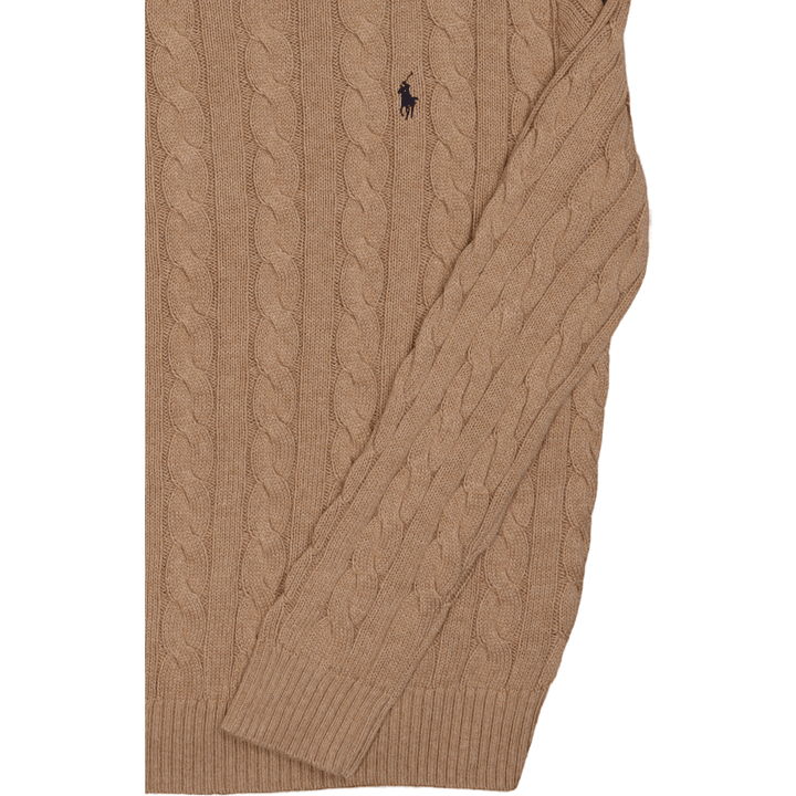 Kabelgebreide Katoenen Trui Camel Melange