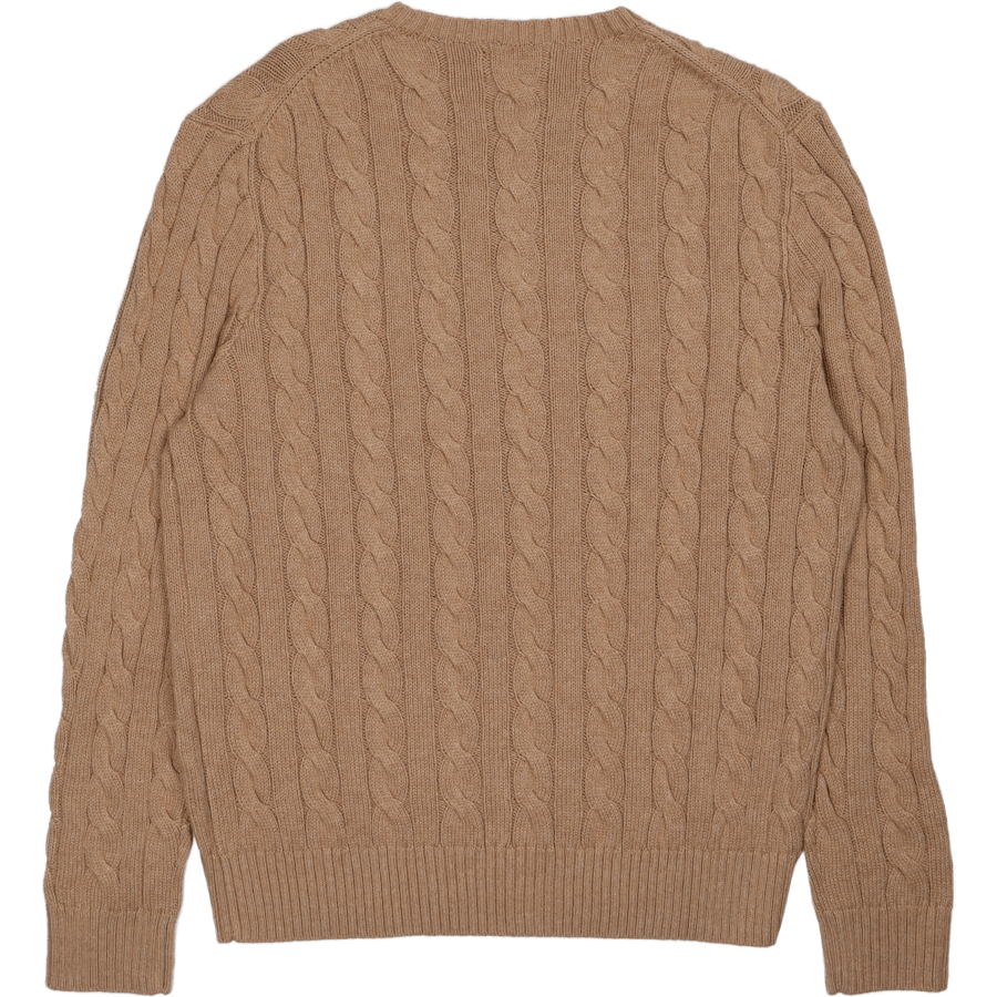 Kabelgebreide Katoenen Trui Camel Melange