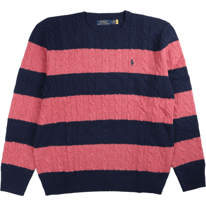 Striped Cable-Knit Wool-Cashmere Sweater Spring Navy Hthr/Rosebud Hthr
