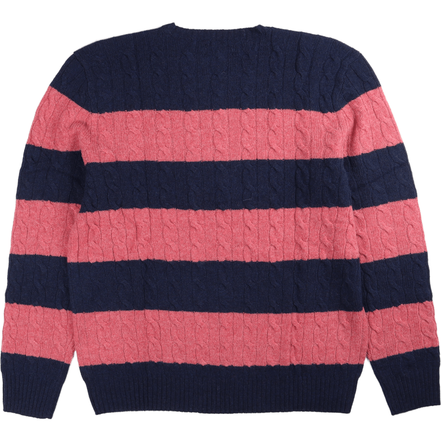 Striped Cable-Knit Wool-Cashmere Sweater Spring Navy Hthr/Rosebud Hthr
