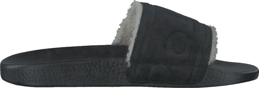 Faux-Shearling-Lined Suede Slide Black