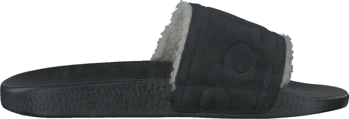 Faux-Shearling-Lined Suede Slide Black