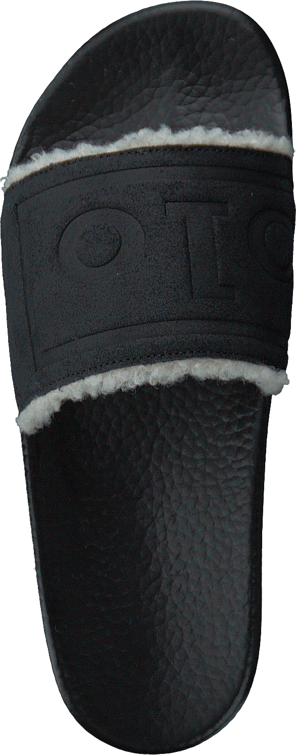 Faux-Shearling-Lined Suede Slide Black