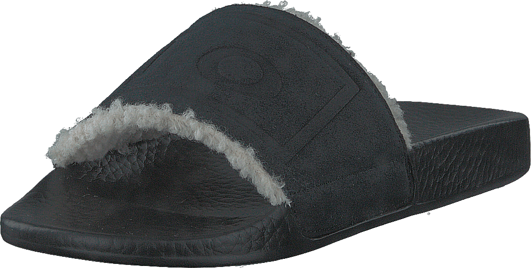 Faux-Shearling-Lined Suede Slide Black