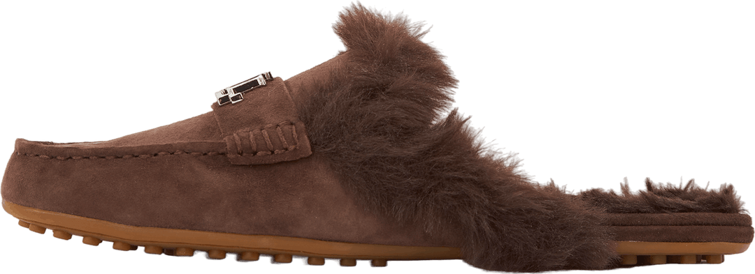 Savanah Faux Fur-Trim Suede Mule Chestnutbrown/Chestnutbrown