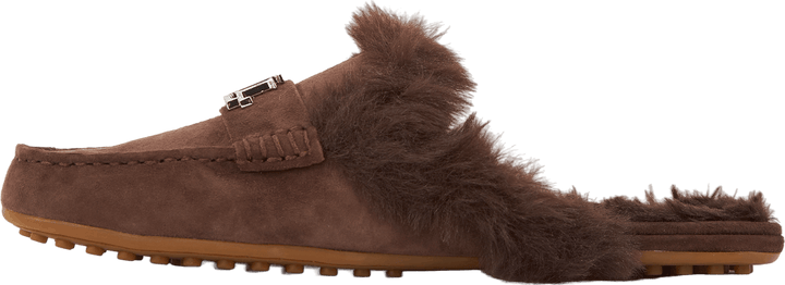 Savanah Faux Fur-Trim Suede Mule Chestnutbrown/Chestnutbrown