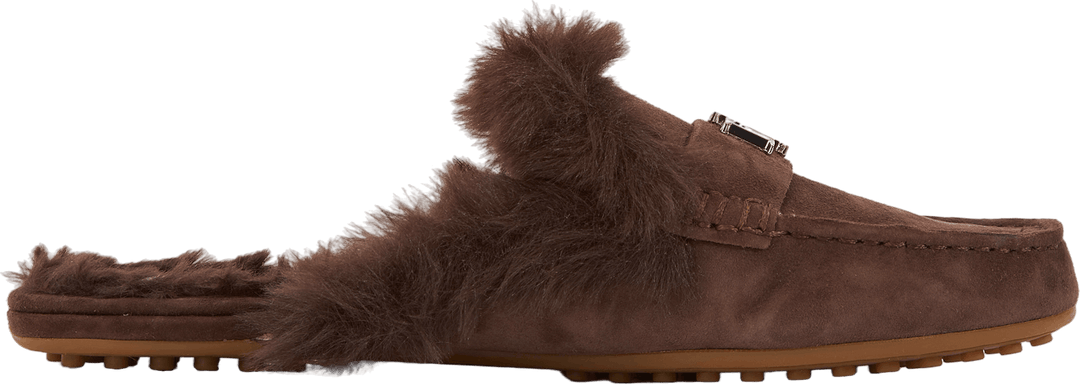 Savanah Faux Fur-Trim Suede Mule Chestnutbrown/Chestnutbrown