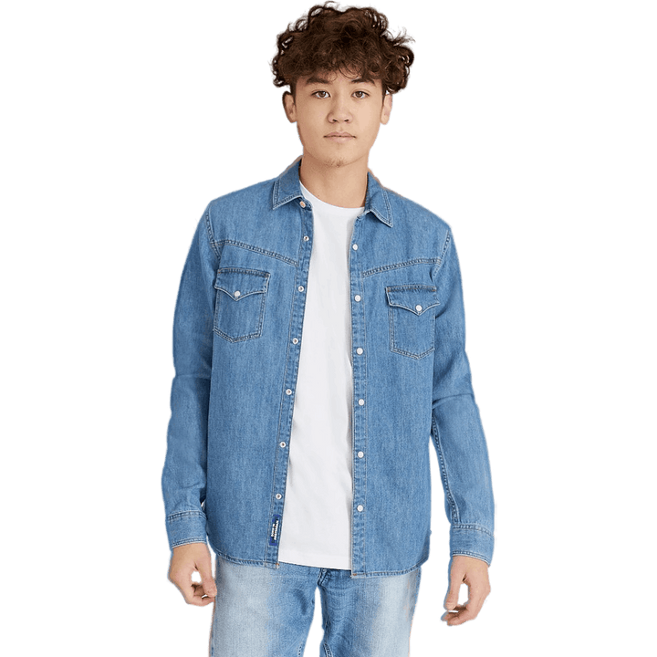 Blauw Iconic Western Shirt Bleach Wash Indigo