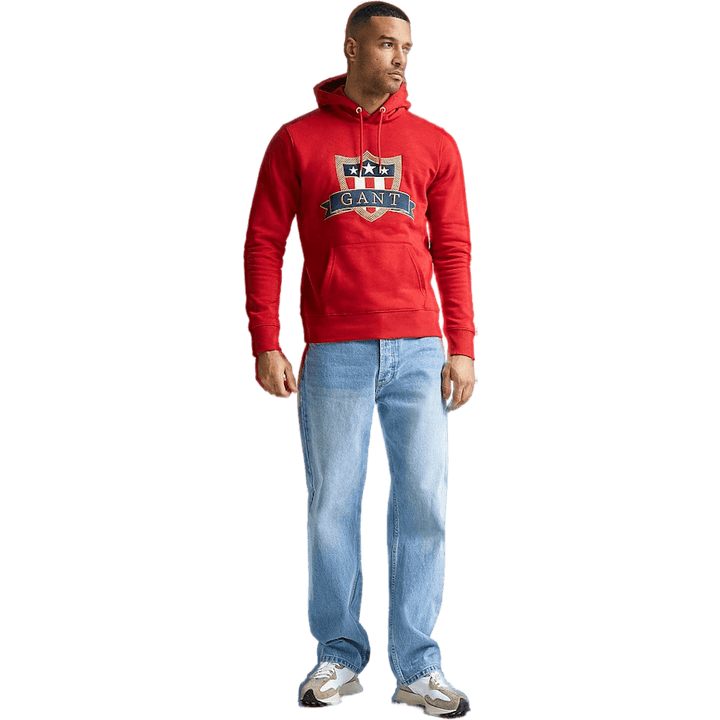 D1. Gant Banner Shield Felpa con cappuccio rosso equestre