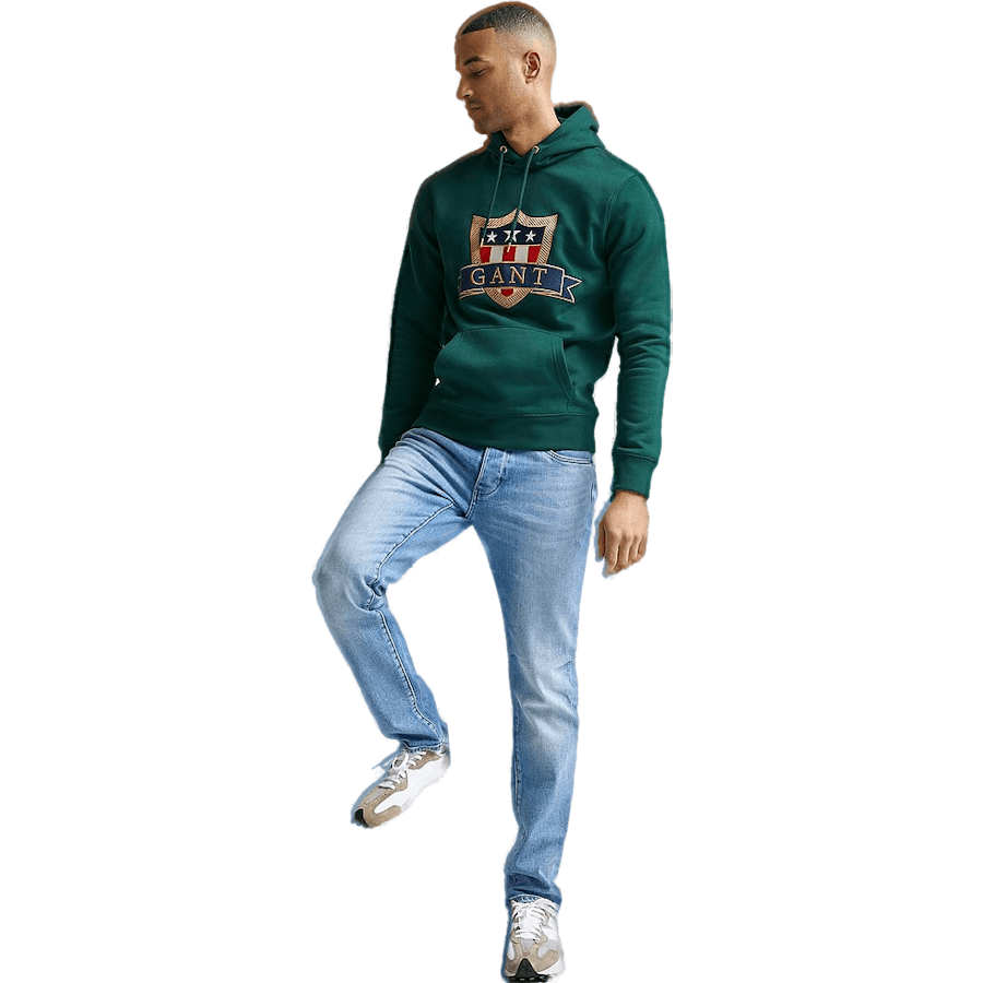 D1. Gant Banner Shield Hoodie Tartan Green