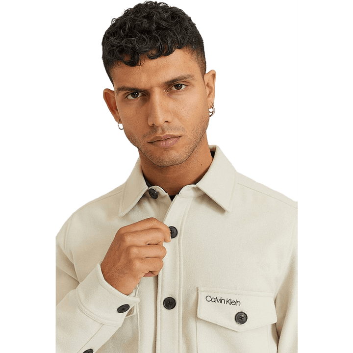 Calvin Klein Wool Shirt Jacket Bleached Stone