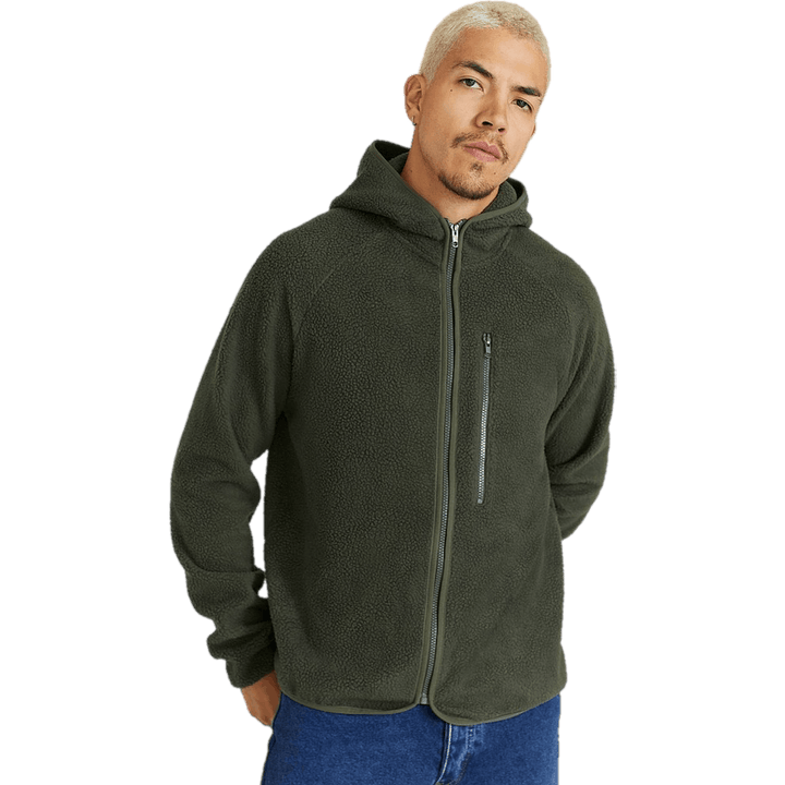Cappuccio con zip in morbido pile verde