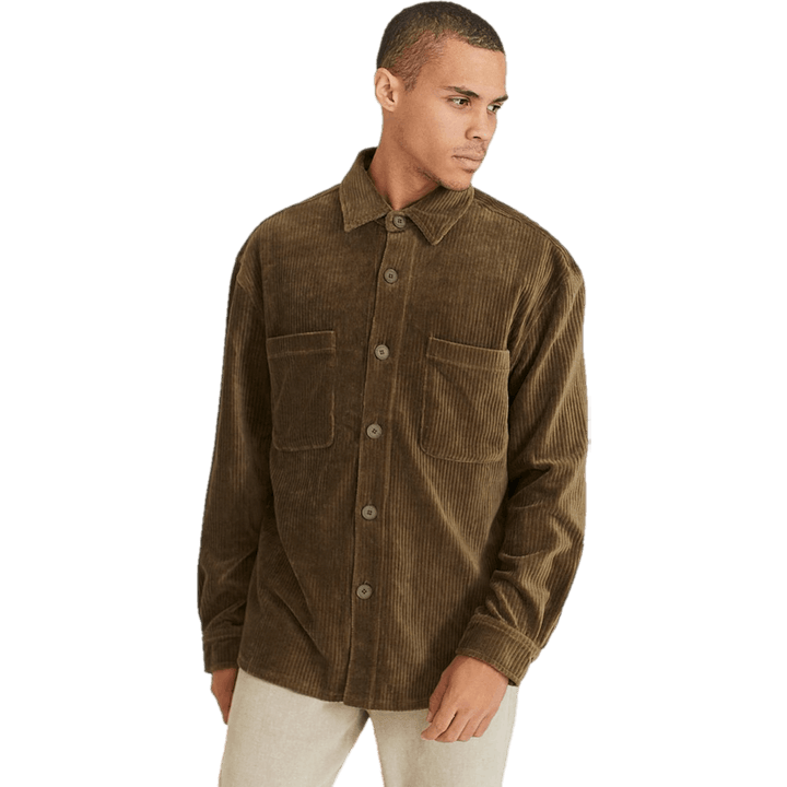 Entspanntes Soft Cord Überhemd Khaki