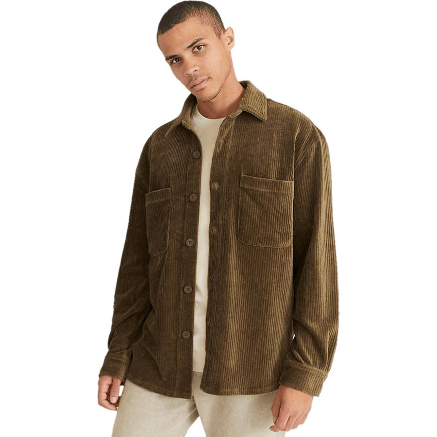 Entspanntes Soft Cord Überhemd Khaki