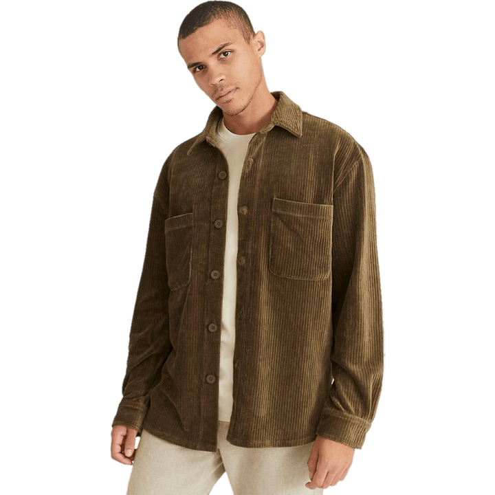 Entspanntes Soft Cord Überhemd Khaki