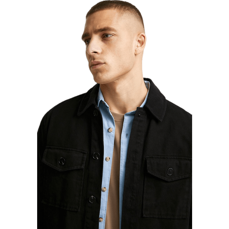 Entspanntes Twill-Overshirt Schwarz