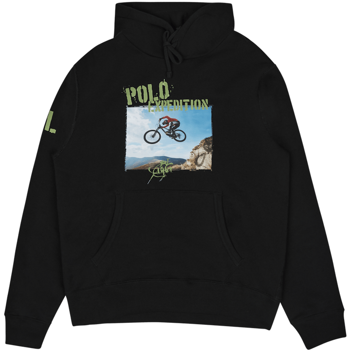 Fleecová grafická mikina s kapucňou Polo Black