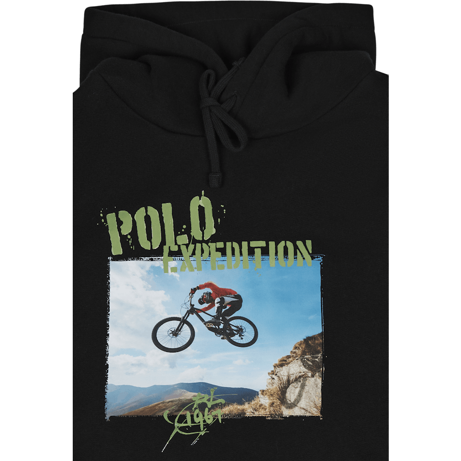 Fleecová grafická mikina s kapucňou Polo Black