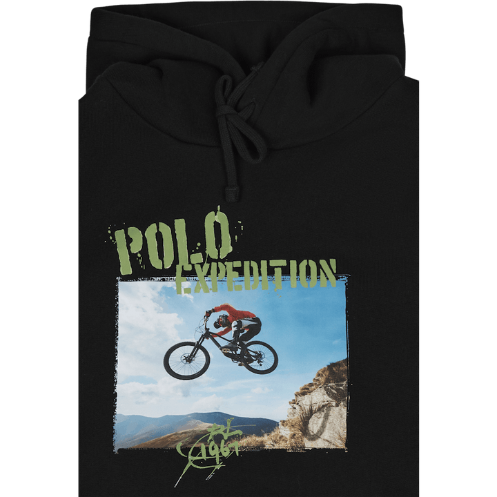 Fleecová grafická mikina s kapucňou Polo Black