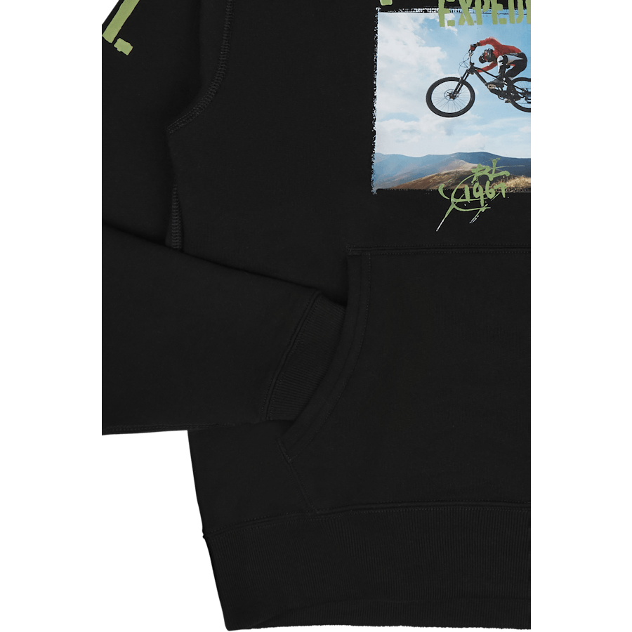 Fleecová grafická mikina s kapucňou Polo Black