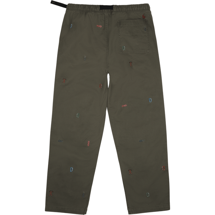 Pantalon de randonnée en sergé coupe décontractée, couleur sauge foncé avec logo d'escalade Aoe