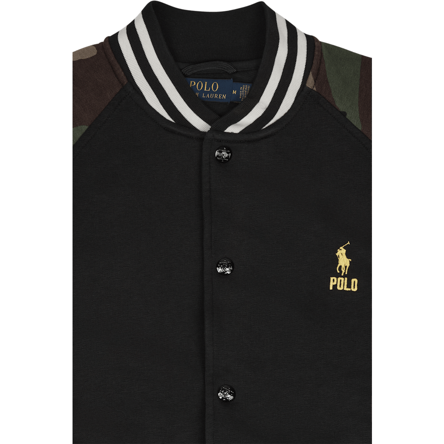 Fleece-Baseballjacke mit Tarnärmeln Polo Schwarz Multi